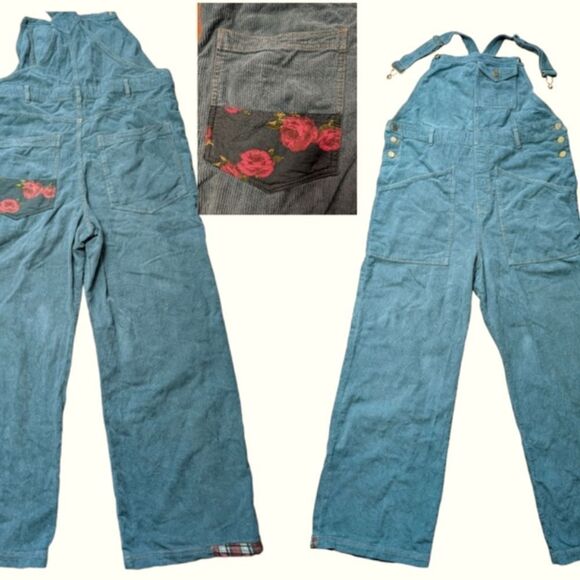 Urban Outfitters wide leg 💯  cotton corduroy overalls size L dungarees b - Picture 2 of 16